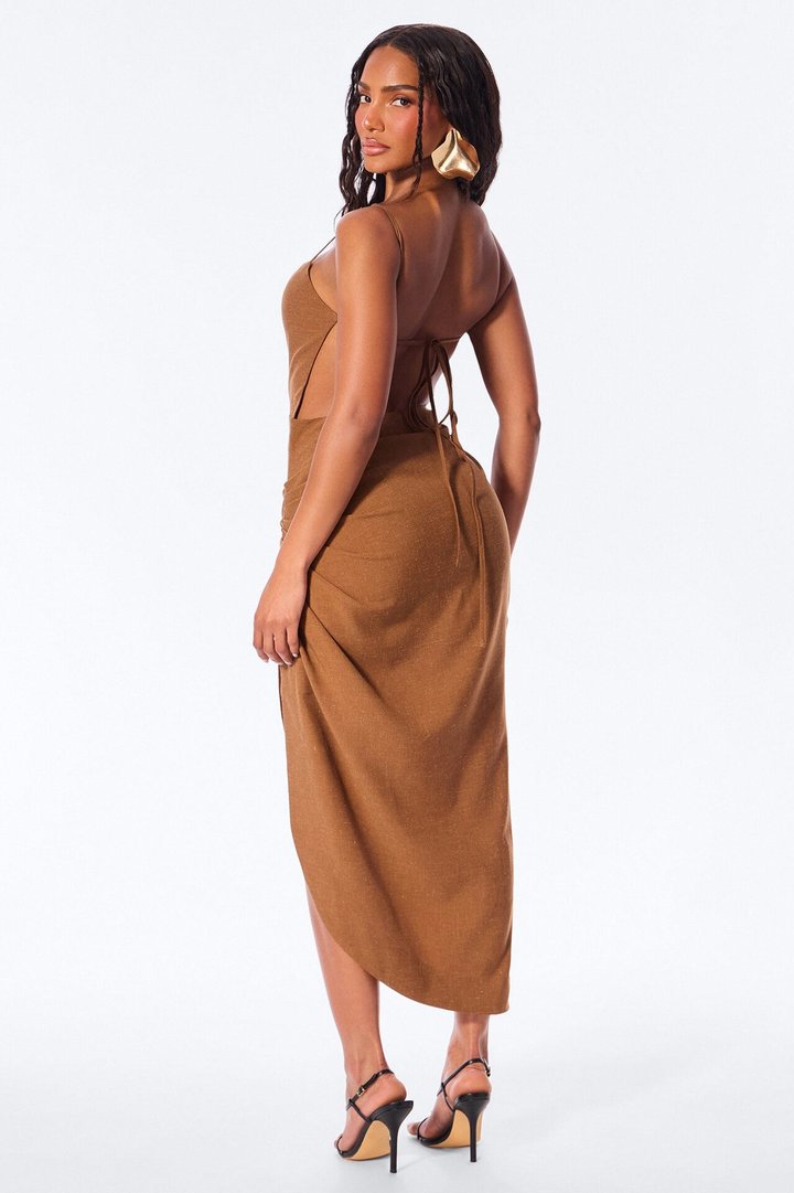 Verona Linen Midi Dress - Chocolate