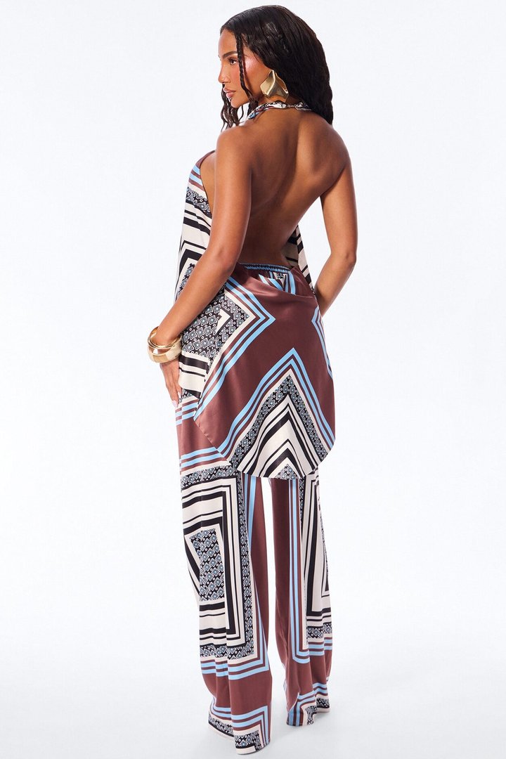Nova Satin Abstract Pant Set - Blue/combo