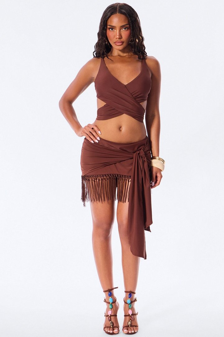 For Your Moodboard Mini Skirt Set - Chocolate