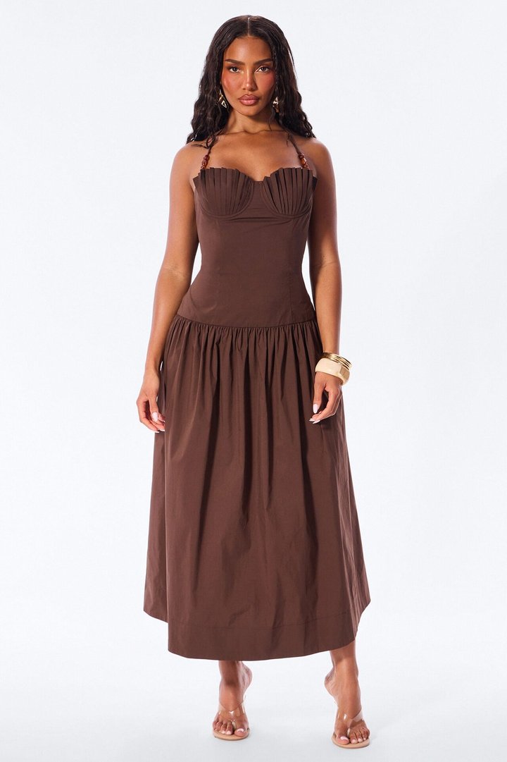 Daydream Poplin Midi Dress - Chocolate