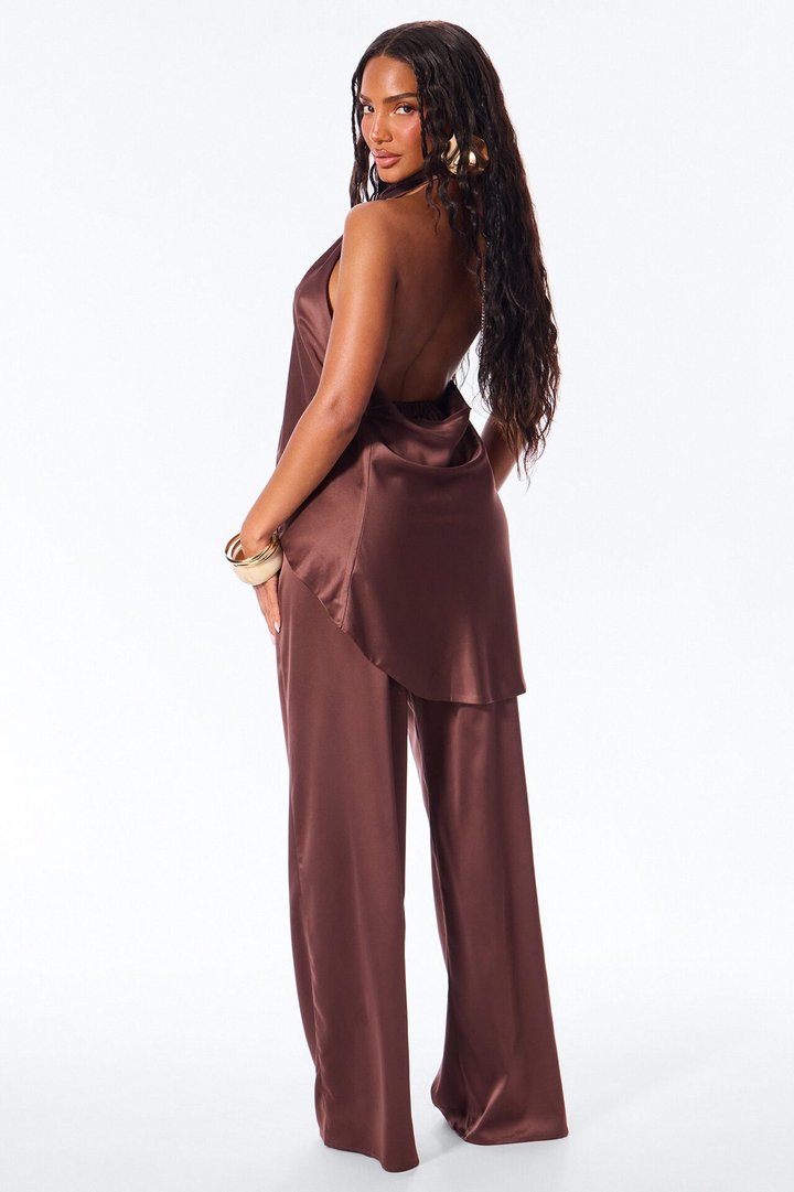 Nova Satin Pant Set - Chocolate