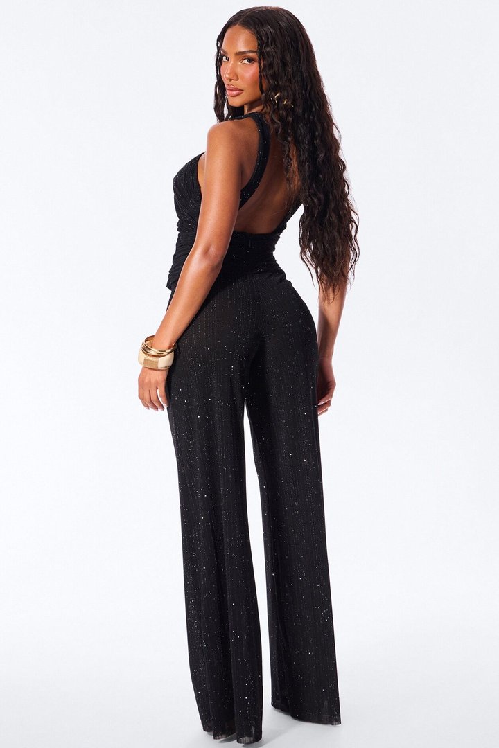 Dazzle Metallic Knit Jumpsuit - Black