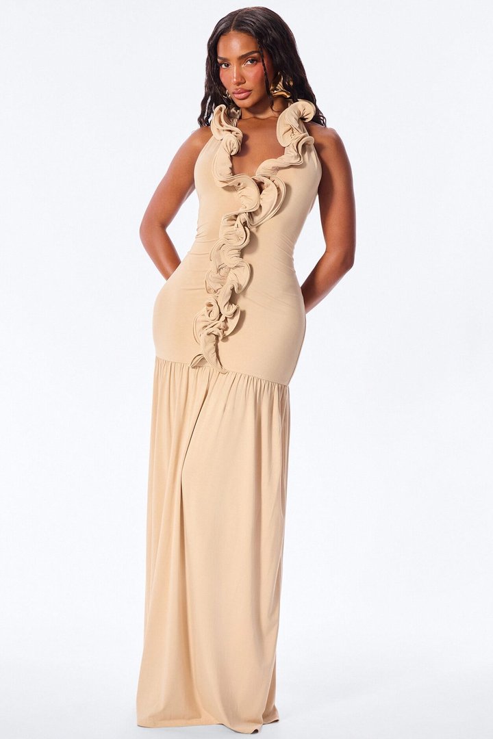 Aurelian Ruffle Maxi Dress - Taupe