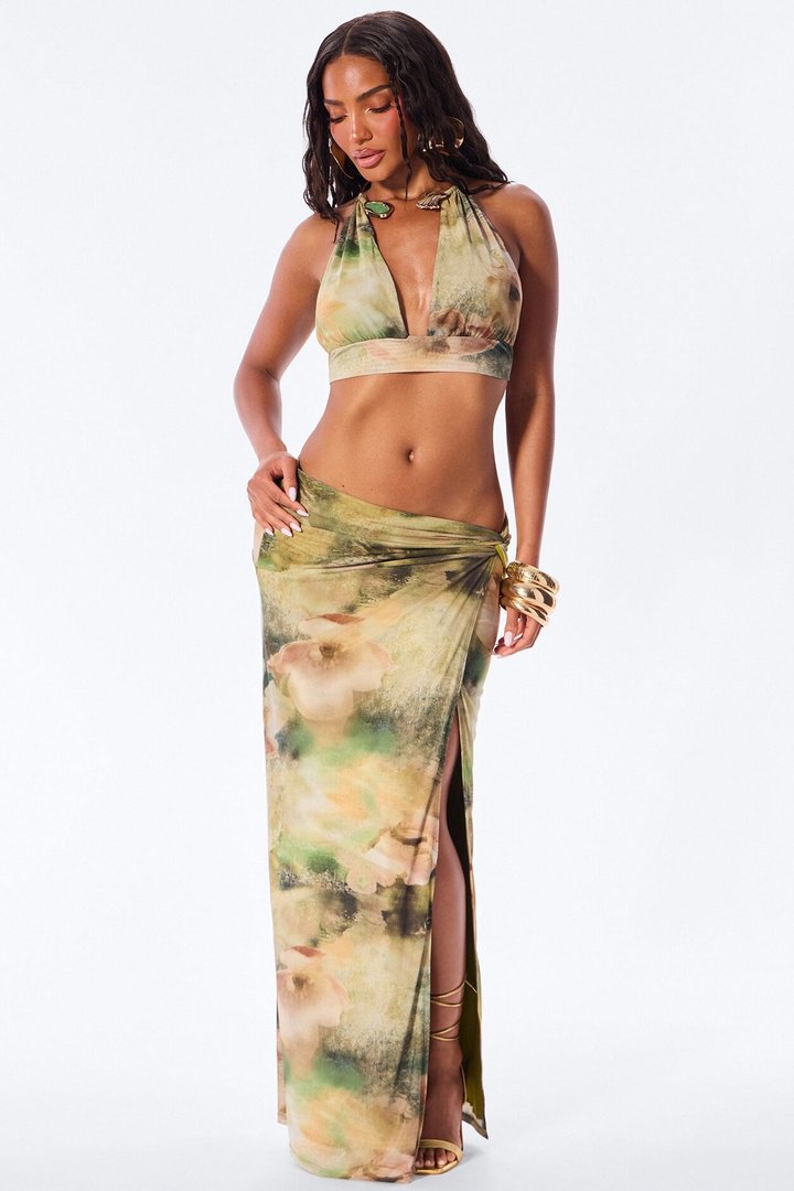 Roaming Beauty Mesh Skirt Set - Olive/combo