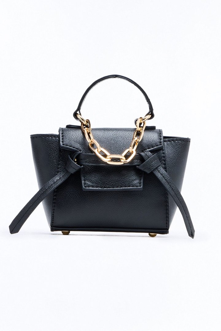Small Package Mini Faux Leather Satchel Handbag - Black