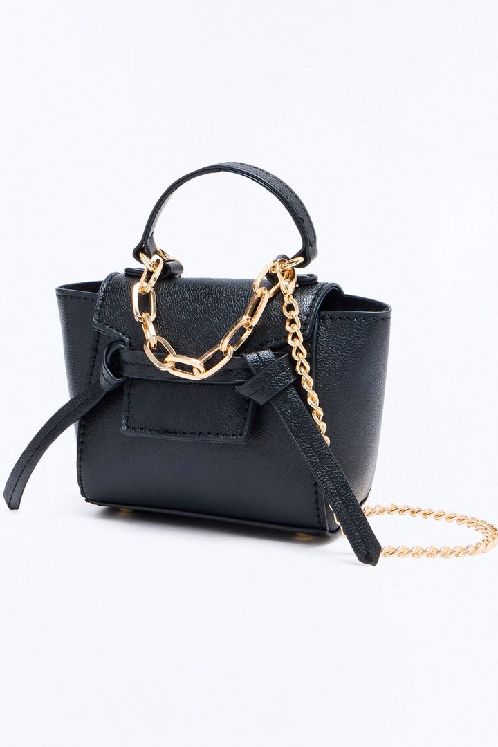 Small Package Mini Faux Leather Satchel Handbag - Black