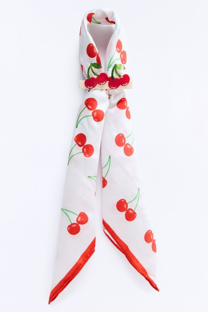 Cherry Love Head Scarf And Barrette Set - Red/White