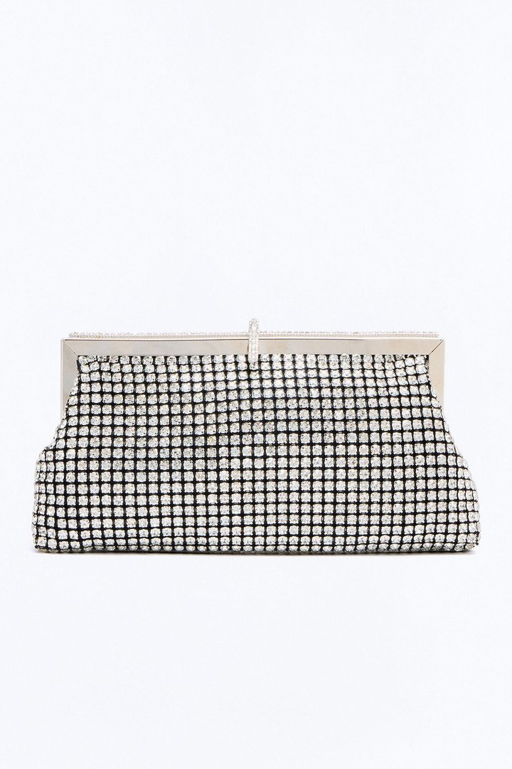 Total Eclipse Rhinestone Clutch Handbag - Silver