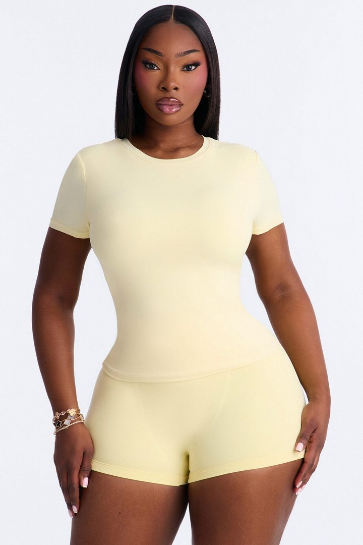 Second Skin Double Lined Short Sleeve Top - Butter Yellow