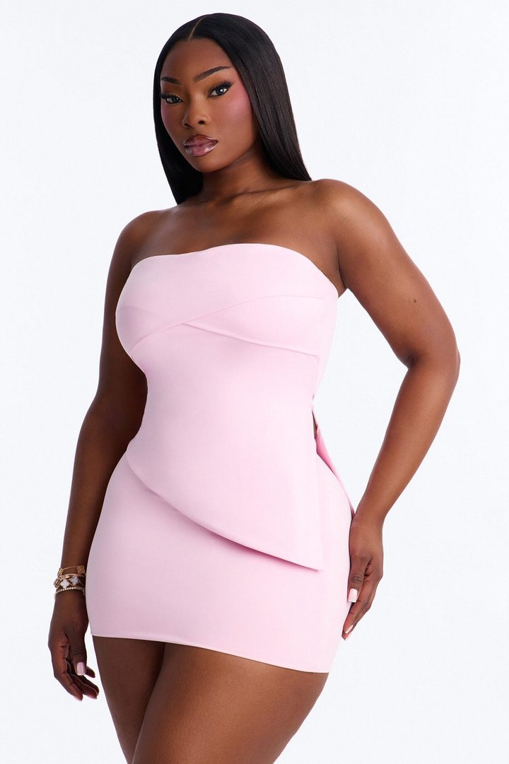Contour Double Lined Asymmetrical Split Tube Top - Light Pink