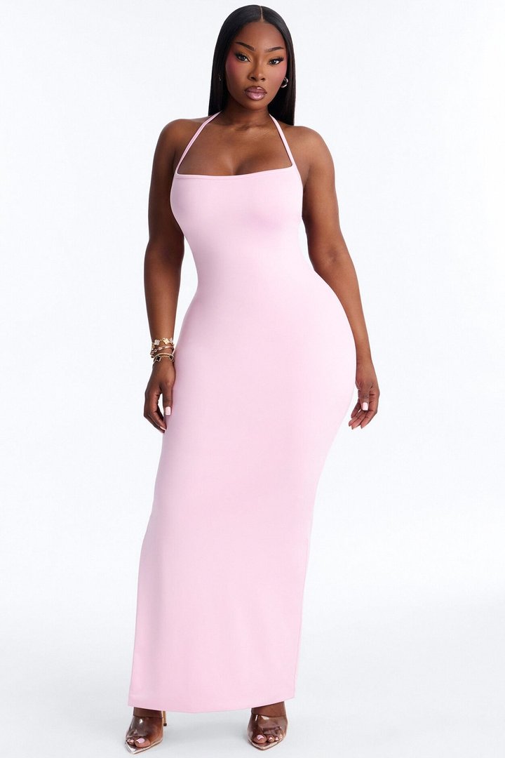 Contour Double Lined Halter Maxi Dress - Light Pink