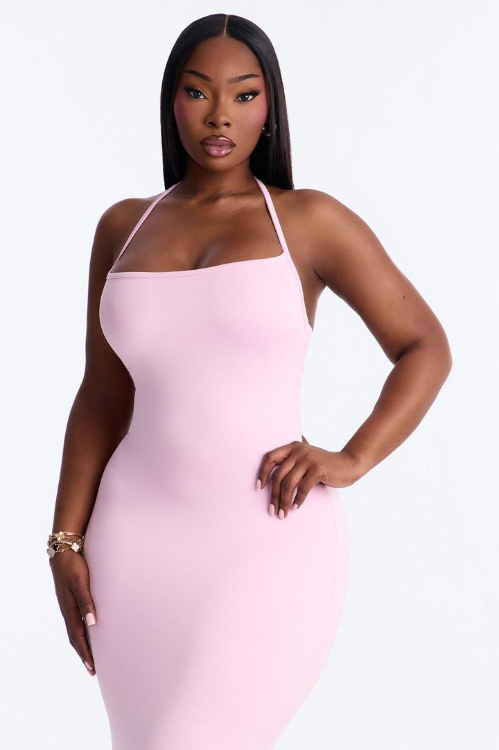 Contour Double Lined Halter Maxi Dress - Light Pink