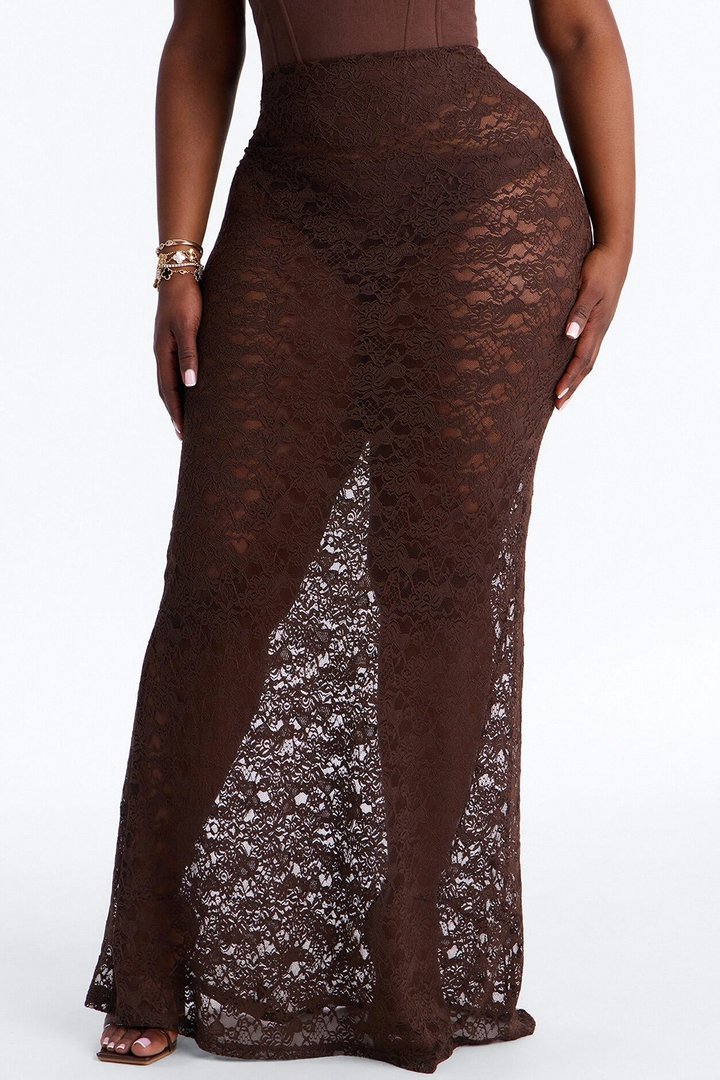 Love For You Ruched Lace Maxi Skirt - Chocolate
