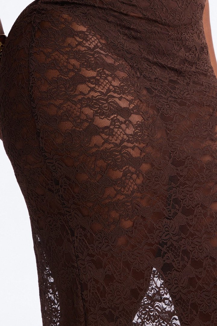 Love For You Ruched Lace Maxi Skirt - Chocolate