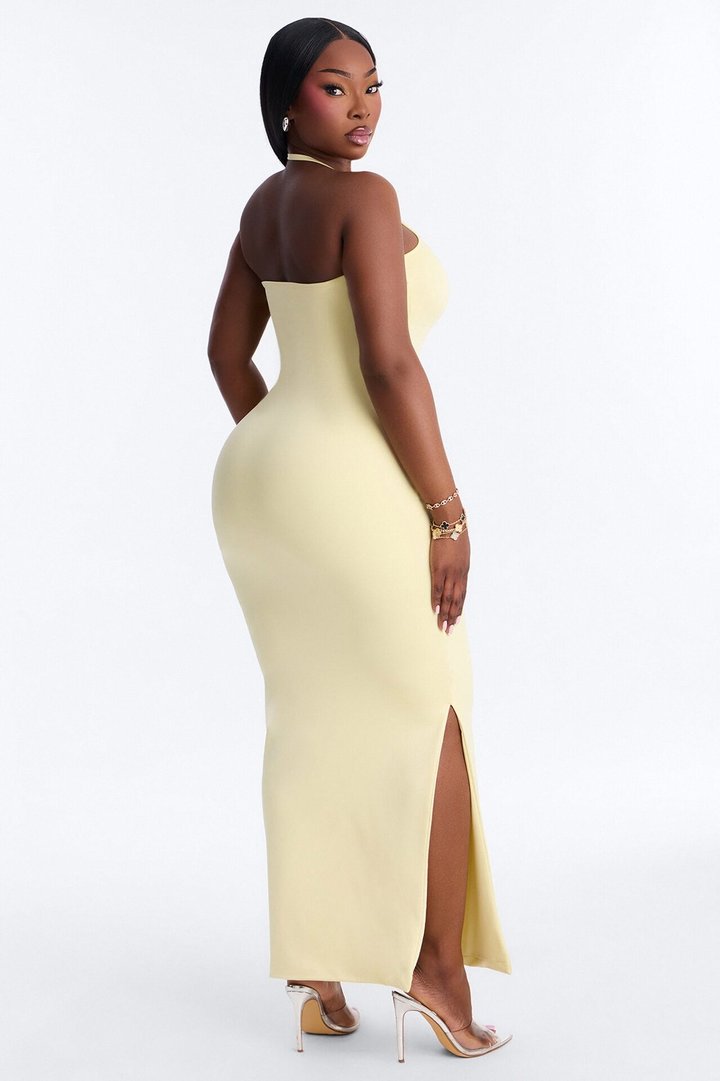 Contour Double Lined Halter Maxi Dress - Butter Yellow