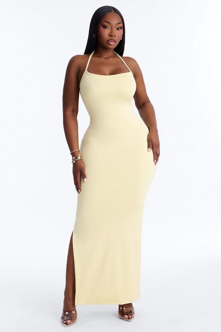 Contour Double Lined Halter Maxi Dress - Butter Yellow