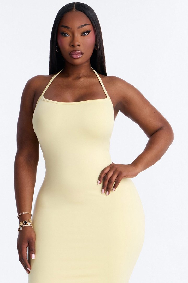 Contour Double Lined Halter Maxi Dress - Butter Yellow