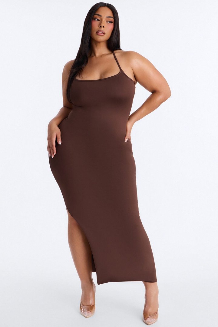Contour Double Lined Halter Maxi Dress - Chocolate