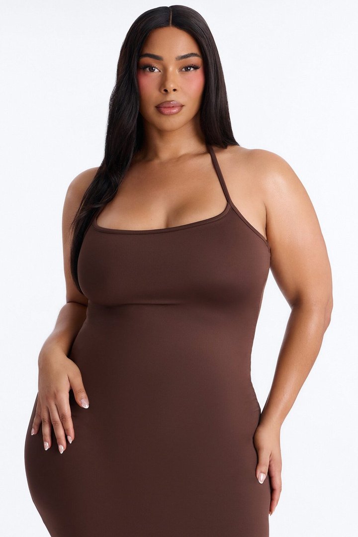 Contour Double Lined Halter Maxi Dress - Chocolate
