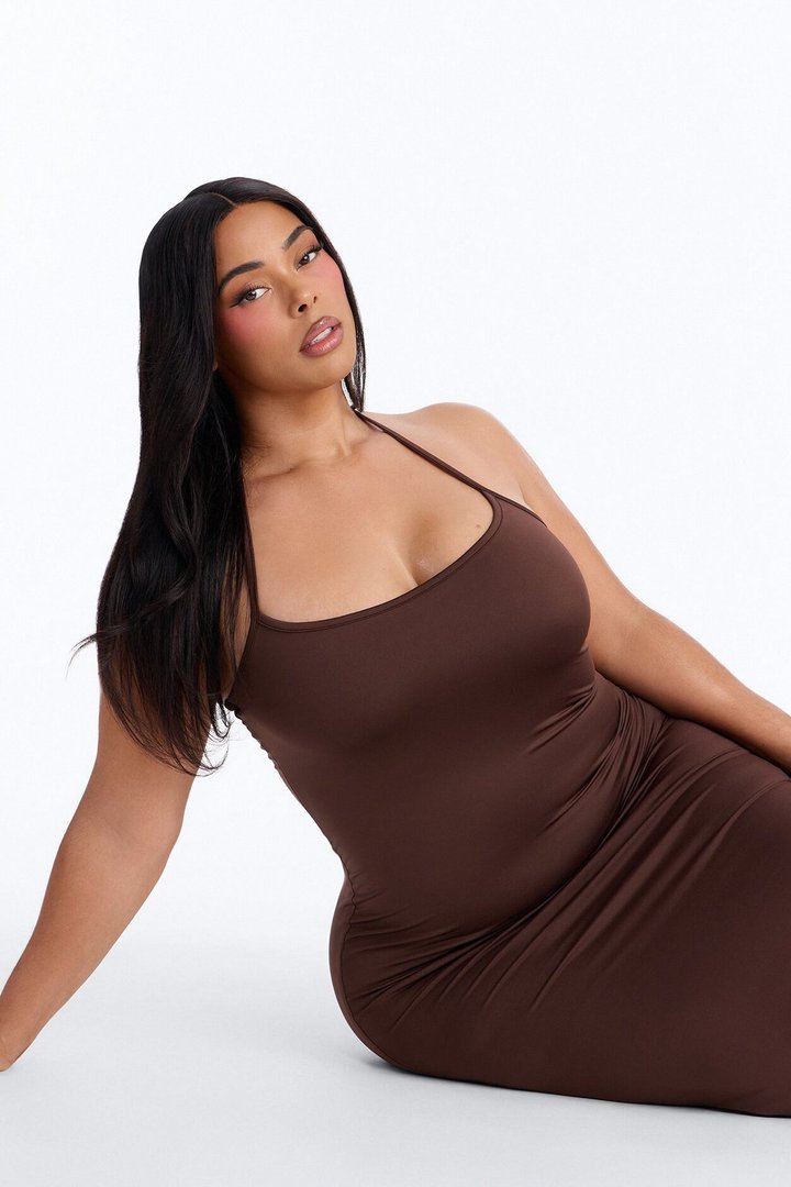 Contour Double Lined Halter Maxi Dress - Chocolate
