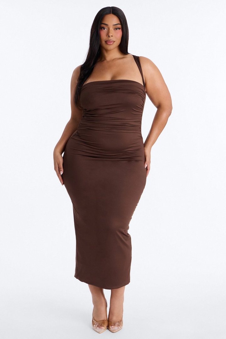 Contour Double Lined Straight Neck Maxi Dress - Chocolate
