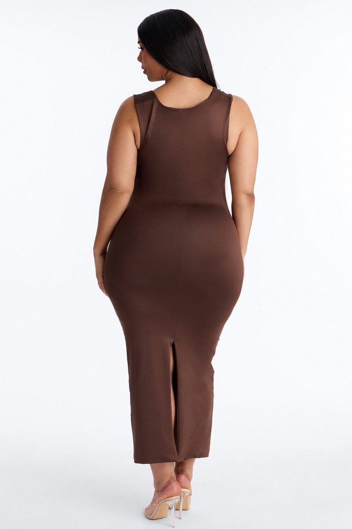 Contour Double Lined Straight Neck Maxi Dress - Chocolate
