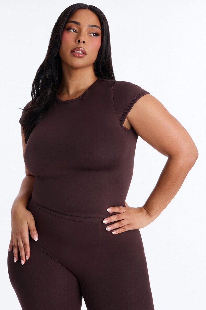 Seamless Smooth Double Lined Cap Sleeve Baby Tee - Chocolate
