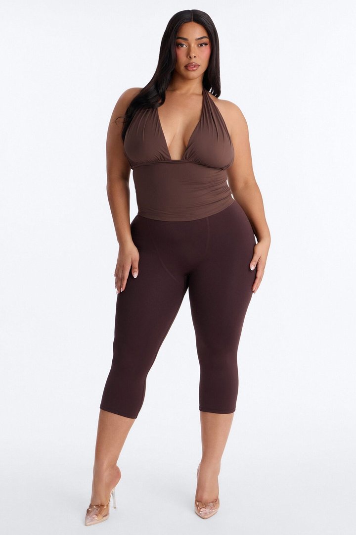 Second Skin Knot Backless Halter Top - Chocolate