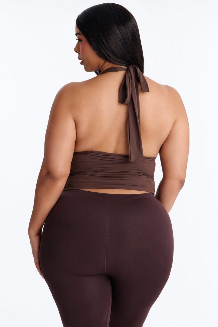 Second Skin Knot Backless Halter Top - Chocolate
