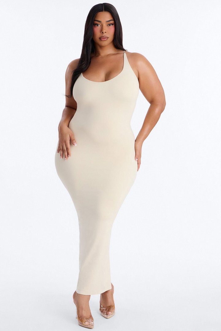 Seamless Smooth Double Lined Scoop Neck Maxi Dress - Bone