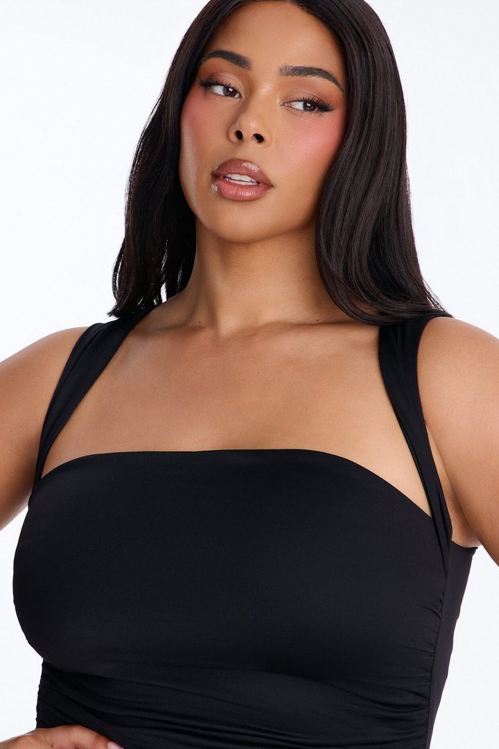 Contour Double Lined Straight Neck Maxi Dress - Black