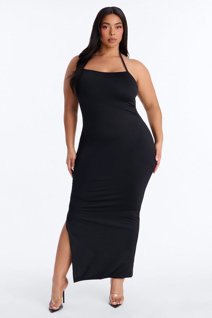 Contour Double Lined Halter Maxi Dress - Black