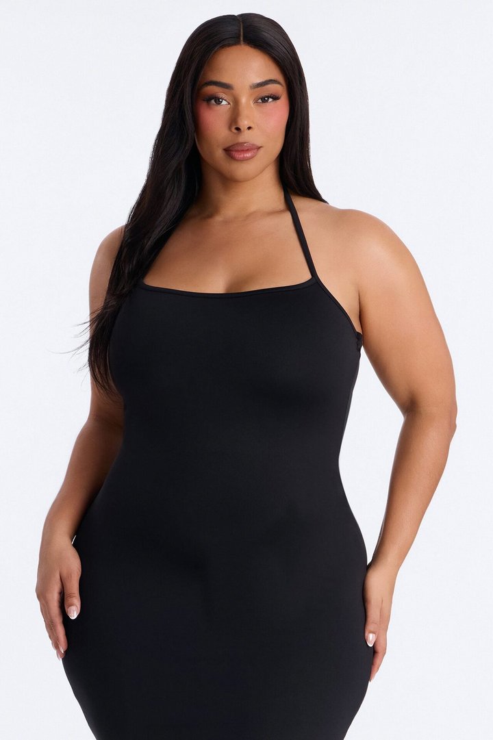 Contour Double Lined Halter Maxi Dress - Black