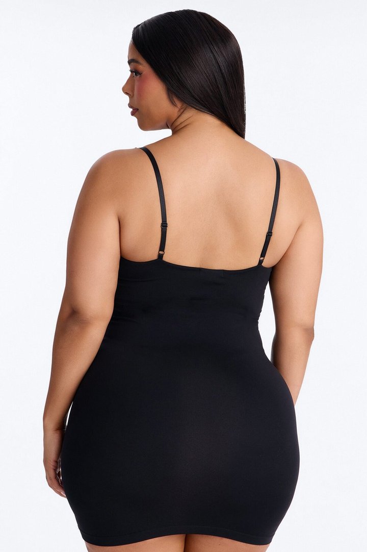 Seamless Smooth Double Lined Scoop Neck Mini Dress - Black