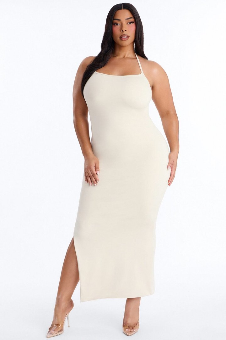 Contour Double Lined Halter Maxi Dress - Bone