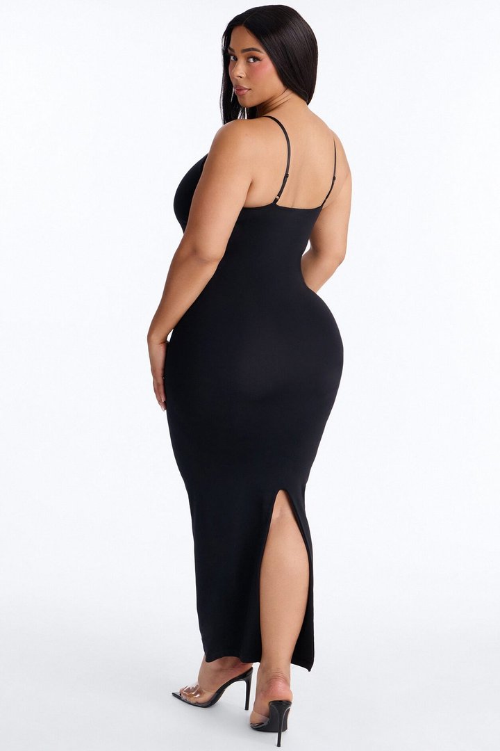 Seamless Smooth Double Lined Scoop Neck Maxi Dress - Black