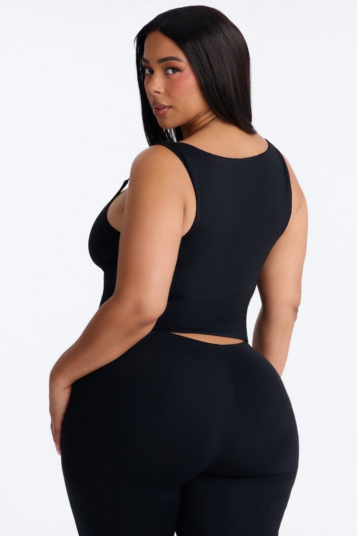 Second Skin Double Lined Thin Strap Tank Top - Black