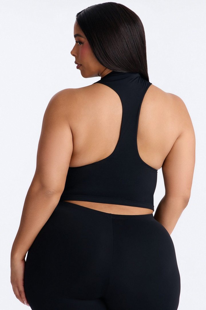 Second Skin Double Lined Mock Neck Racerback Top - Black