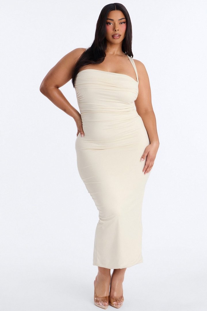 Contour Double Lined Straight Neck Maxi Dress - Bone