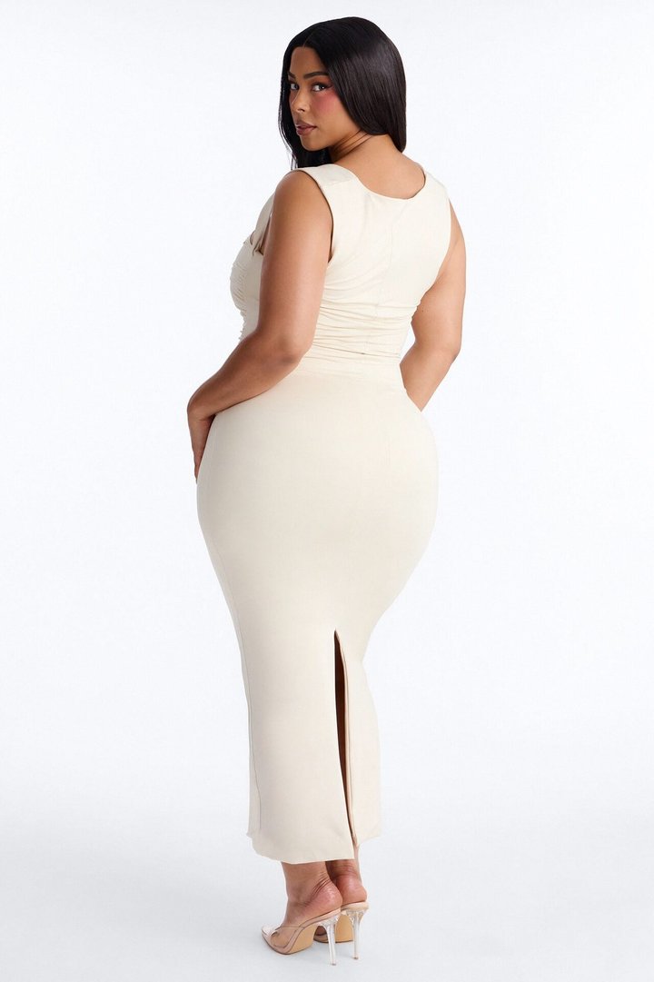 Contour Double Lined Straight Neck Maxi Dress - Bone