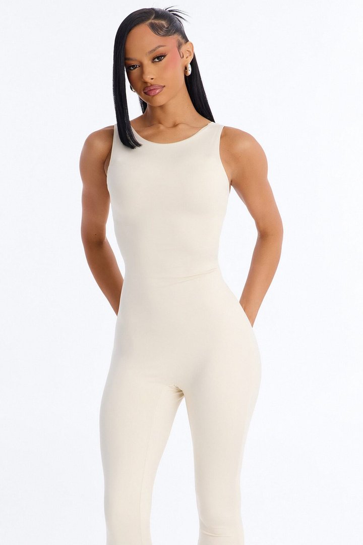 Contour Double Lined Low Back Capri Jumpsuit - Bone