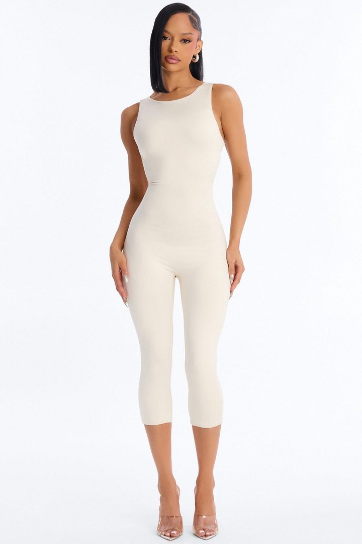 Contour Double Lined Low Back Capri Jumpsuit - Bone