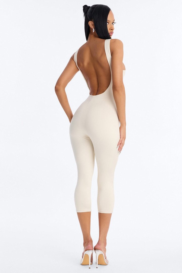Contour Double Lined Low Back Capri Jumpsuit - Bone