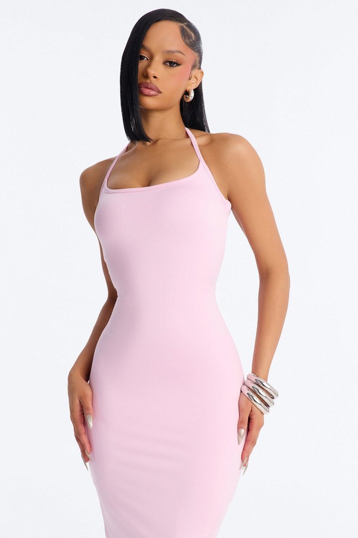 Contour Double Lined Halter Maxi Dress - Light Pink