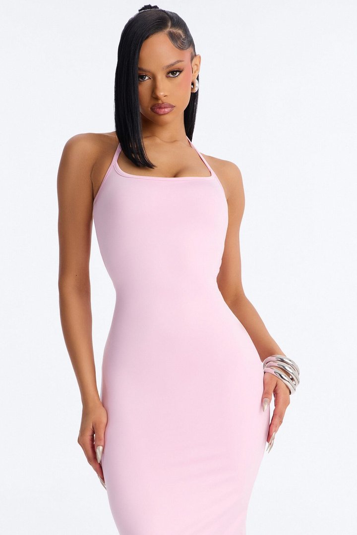 Contour Double Lined Halter Maxi Dress - Light Pink