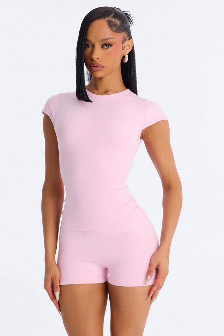 Seamless Smooth Double Lined Cap Sleeve Baby Tee - Light Pink