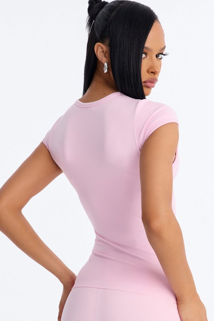 Seamless Smooth Double Lined Cap Sleeve Baby Tee - Light Pink