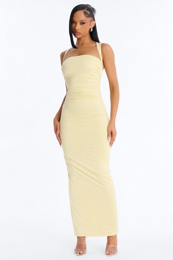 Contour Double Lined Straight Neck Maxi Dress - Butter Yellow