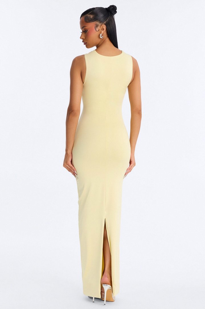 Contour Double Lined Straight Neck Maxi Dress - Butter Yellow