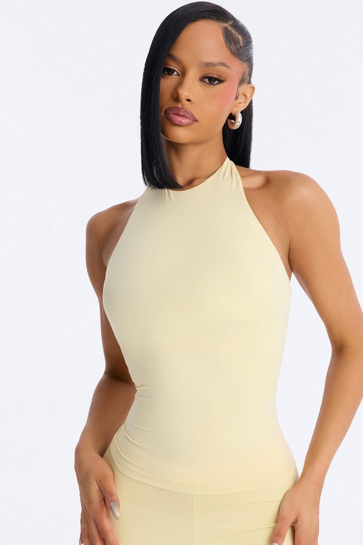 Second Skin Bra Pad Sleeveless Halter Top - Butter Yellow